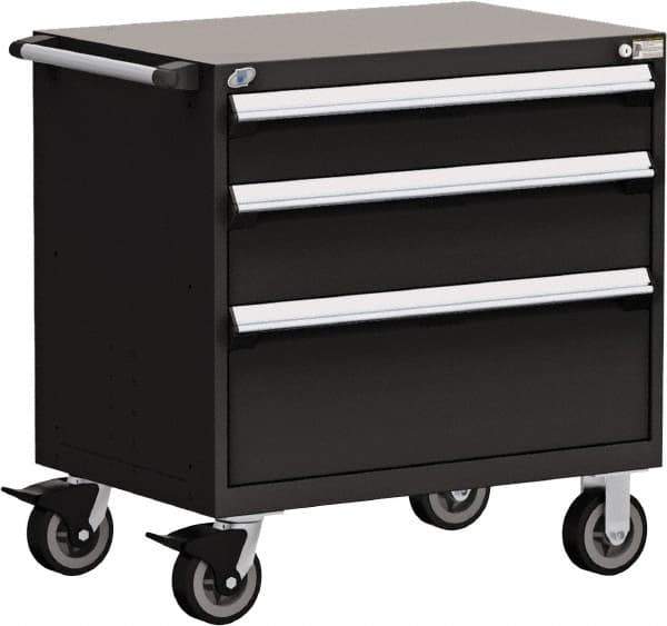 Rousseau Metal - 5 Drawer Steel Tool Roller Cabinet - 36" Wide x 37-1/2" High x 24" Deep, Ball Bearing Drawer Slides, Black - USA Tool & Supply