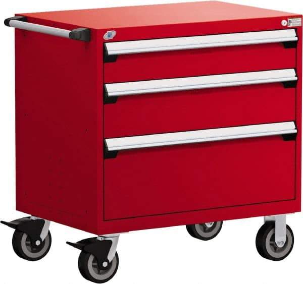 Rousseau Metal - 5 Drawer Steel Tool Roller Cabinet - 36" Wide x 37-1/2" High x 24" Deep, Ball Bearing Drawer Slides, Red - USA Tool & Supply