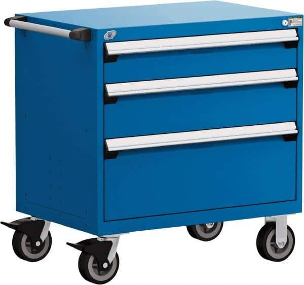 Rousseau Metal - 5 Drawer Steel Tool Roller Cabinet - 36" Wide x 37-1/2" High x 18" Deep, Ball Bearing Drawer Slides, Blue - USA Tool & Supply