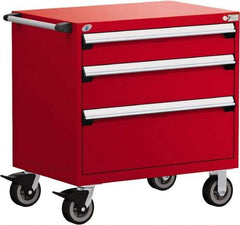 Rousseau Metal - 5 Drawer Steel Tool Roller Cabinet - 30" Wide x 37-1/2" High x 27" Deep, Ball Bearing Drawer Slides, Red - USA Tool & Supply