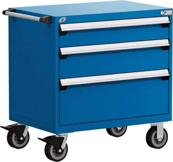 Rousseau Metal - 5 Drawer Steel Tool Roller Cabinet - 30" Wide x 37-1/2" High x 27" Deep, Ball Bearing Drawer Slides, Blue - USA Tool & Supply