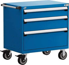 Rousseau Metal - 5 Drawer Steel Tool Roller Cabinet - 30" Wide x 37-1/2" High x 27" Deep, Ball Bearing Drawer Slides, Blue - USA Tool & Supply