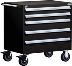 Rousseau Metal - 5 Drawer Steel Tool Roller Cabinet - 36" Wide x 37-1/2" High x 24" Deep, Ball Bearing Drawer Slides, Black - USA Tool & Supply