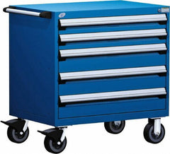 Rousseau Metal - 5 Drawer Steel Tool Roller Cabinet - 36" Wide x 37-1/2" High x 24" Deep, Ball Bearing Drawer Slides, Blue - USA Tool & Supply