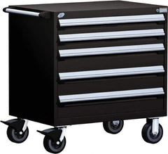 Rousseau Metal - 5 Drawer Steel Tool Roller Cabinet - 36" Wide x 37-1/2" High x 18" Deep, Ball Bearing Drawer Slides, Black - USA Tool & Supply