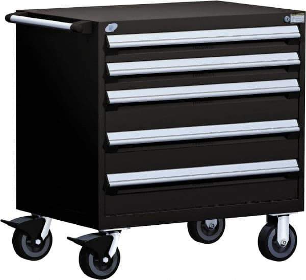 Rousseau Metal - 5 Drawer Steel Tool Roller Cabinet - 30" Wide x 37-1/2" High x 27" Deep, Ball Bearing Drawer Slides, Black - USA Tool & Supply