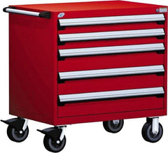 Rousseau Metal - 5 Drawer Steel Tool Roller Cabinet - 30" Wide x 37-1/2" High x 27" Deep, Ball Bearing Drawer Slides, Red - USA Tool & Supply