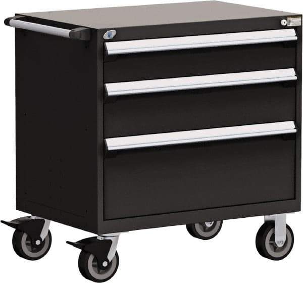 Rousseau Metal - 5 Drawer Steel Tool Roller Cabinet - 30" Wide x 37-1/2" High x 21" Deep, Ball Bearing Drawer Slides, Black - USA Tool & Supply