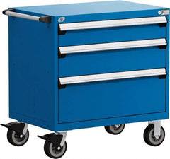 Rousseau Metal - 3 Drawer Steel Tool Roller Cabinet - 36" Wide x 37-1/2" High x 24" Deep, Ball Bearing Drawer Slides, Blue - USA Tool & Supply