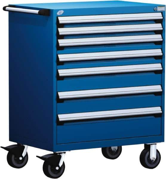 Rousseau Metal - 5 Drawer Steel Tool Roller Cabinet - 30" Wide x 45-1/2" High x 21" Deep, Ball Bearing Drawer Slides, Blue - USA Tool & Supply