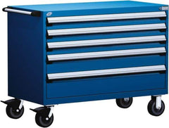 Rousseau Metal - 5 Drawer Steel Tool Roller Cabinet - 48" Wide x 37-1/2" High x 24" Deep, Ball Bearing Drawer Slides, Blue - USA Tool & Supply