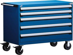 Rousseau Metal - 5 Drawer Steel Tool Roller Cabinet - 48" Wide x 37-1/2" High x 24" Deep, Ball Bearing Drawer Slides, Blue - USA Tool & Supply