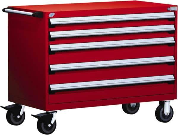 Rousseau Metal - 5 Drawer Steel Tool Roller Cabinet - 48" Wide x 37-1/2" High x 27" Deep, Ball Bearing Drawer Slides, Red - USA Tool & Supply