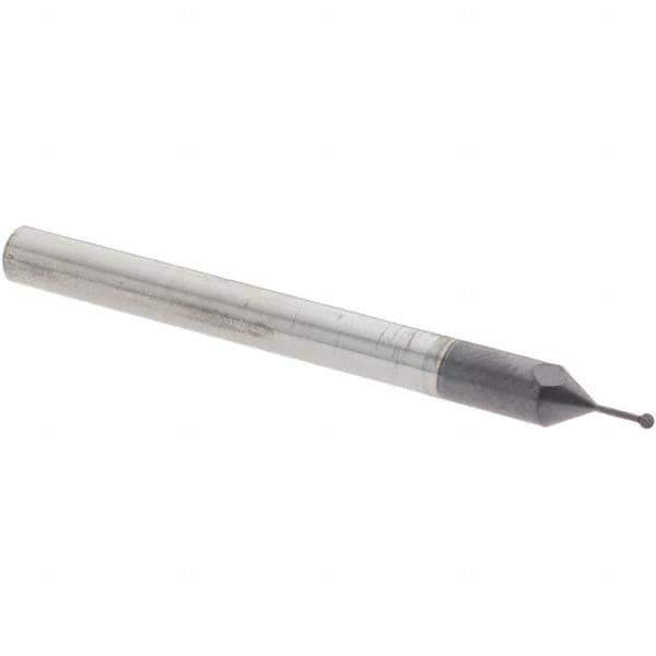 Accupro - 1/32" Diam, 0.027" LOC, 2 Flute Solid Carbide Ball End Mill - nACo Finish, Single End, 1-1/2" OAL, 1/8" Shank Diam, Undercutting - USA Tool & Supply