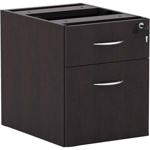 Pedestal File Cabinet: 2 Drawers, Textured Woodgrain Laminate, Espresso 15.63″ OAW