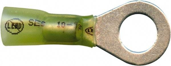 Made in USA - 12-10 AWG Partially Insulated Solder Connection Closed Eyelet Ring Terminal - 3/8" Stud, 1-3/4" OAL x 0.69" Wide, Tin Plated Copper Contact - USA Tool & Supply