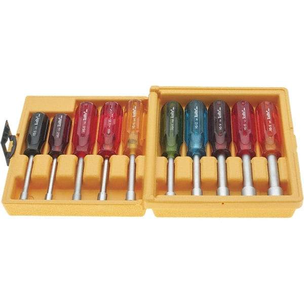 Xcelite - 10 Piece, 3/16 to 9/16" Nut Driver Set - Hollow Shaft, Plastic Handle - USA Tool & Supply