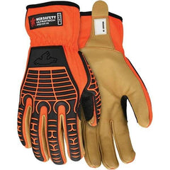 MCR Safety - Size M ANSI Cut Lvl A5, Abrasion Lvl 4, Goatskin Cut Resistant Gloves - Uncoated, Dyneema Diamond Lining, Slip-On Cuff, Orange/Gold, Paired - USA Tool & Supply