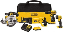 DeWALT - 20 Volt Cordless Tool Combination Kit - Includes 1/2" Drill/Driver, Reciprocating Saw, 6-1/2 Circular Saw & LED Worklight, Lithium-Ion Battery Included - USA Tool & Supply