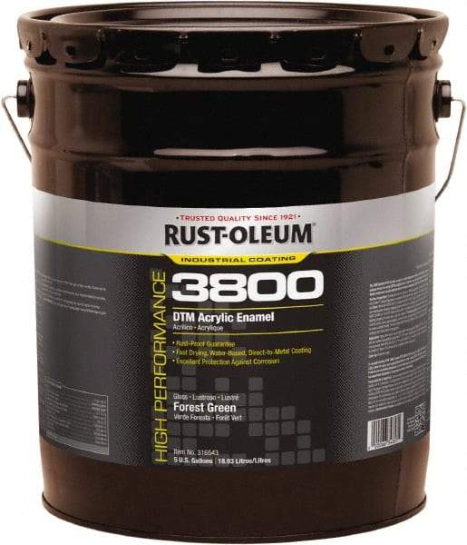 Rust-Oleum - 5 Gal Forest Green Gloss Finish Acrylic Enamel Paint - 150 to 270 Sq Ft per Gal, Interior/Exterior, Direct to Metal - USA Tool & Supply