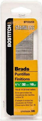 Stanley Bostitch - 18 Gauge 0.05" Shank Diam 1-1/4" Long Brad Nails for Power Nailers - Steel, Bright Finish, Ring Shank, Straight Stick Adhesive Collation, Brad Head, Chisel Point - USA Tool & Supply