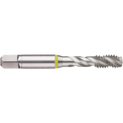 ‎5/16-18 3 Flute 2B Cobalt Spiral Flute Semi-Bott Yellow Ring Tap-Bright-40 Degree Helix - USA Tool & Supply