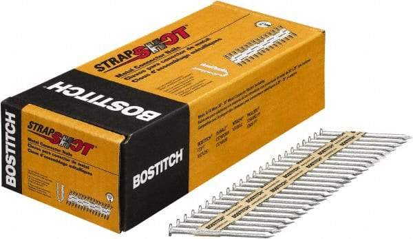 Stanley Bostitch - 10 Gauge 0.148" Shank Diam 2-1/2" Long Metal Connecting Nails for Power Nailers - Steel, Galvanized Finish, Smooth Shank, Angled Stick Paper Tape Collation, Round Head, Diamond Point - USA Tool & Supply