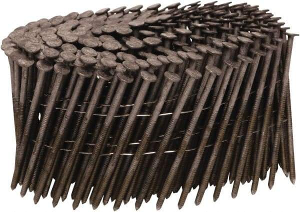 Stanley Bostitch - 13 Gauge 0.09" Shank Diam 2-1/2" Long Framing Nails for Power Nailers - Steel, Stainless Steel Finish, Ring Shank, Coil Wire Collation, Round Head, Blunt Diamond Point - USA Tool & Supply