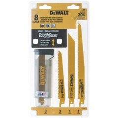 DeWALT - 8 Pieces, 6" to 9" Long x 0.04" to 0.06" Thickness, Bi-Metal Reciprocating Saw Blade Set - Straight Profile, 6 to 18 Teeth, Toothed Edge - USA Tool & Supply