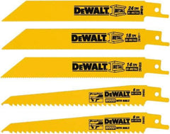 DeWALT - 5 Pieces, 6" Long x 0.04" Thickness, Bi-Metal Reciprocating Saw Blade Set - Straight Profile, 6 to 18 Teeth, Toothed Edge - USA Tool & Supply