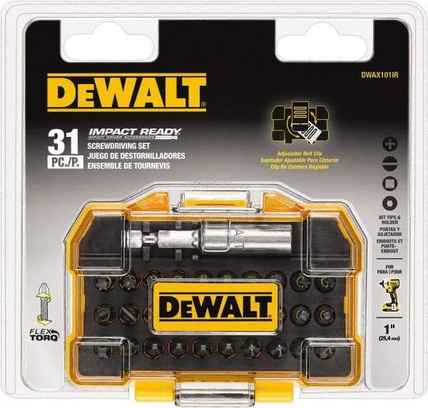 DeWALT - 31 Piece, Impact Ready Accessory Set - 1/4" Drive, Phillips, Slotted, Torx, Hex Point - USA Tool & Supply