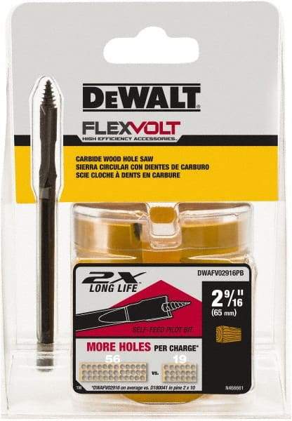 DeWALT - 2-9/16" Diam, 2" Cutting Depth, Hole Saw - Carbide-Tipped Saw, Toothed Edge - USA Tool & Supply