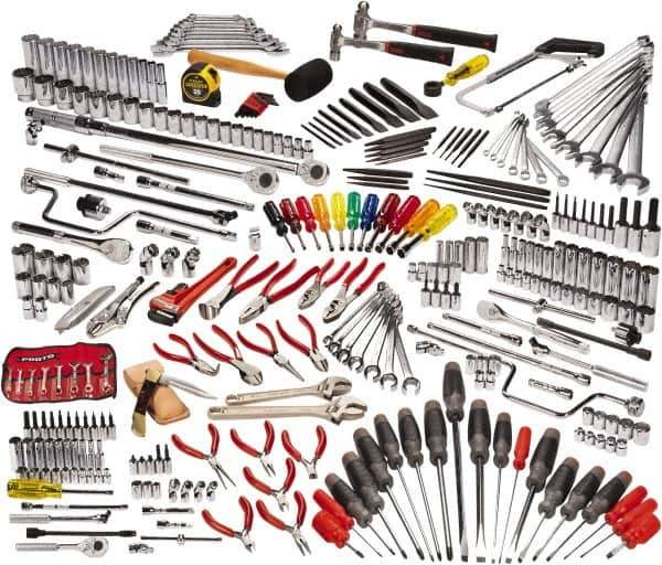 Proto - 334 Piece 1/4, 3/8 & 1/2" Drive Master Tool Set - Comes in Roller Cabinet - USA Tool & Supply