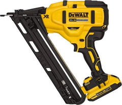 DeWALT - Cordless Finish Nailer Kit - 15 Gauge Nail Diam, 1-1/4 to 2-1/2" Long Nail, Includes DCB203 2Ah Battery, Carry Bag & Charger - USA Tool & Supply