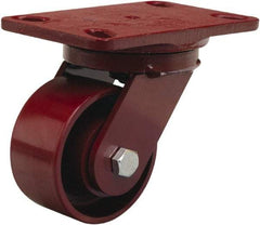 Hamilton - 4" Diam x 2" Wide x 5-5/8" OAH Top Plate Mount Swivel Caster - Cast Iron, 1,000 Lb Capacity, Sealed Precision Ball Bearing, 4-1/2 x 6-1/2" Plate - USA Tool & Supply