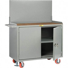 Little Giant - 3,600 Lb Capacity, 3 Shelf, 2 Door Mobile Bench Cabinet with Pegboard Panel - 41" Wide x 24" Deep x 43" High, Steel, Gray - USA Tool & Supply