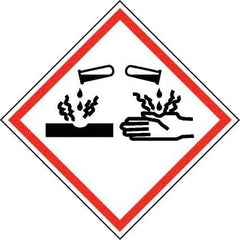 NMC - Hazardous Materials Label, Header: Corrosive Warning - Legend: GHS - Graphic, English, Black & Red, 2" Long x 2" High, No Coating - USA Tool & Supply