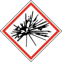 NMC - Hazardous Materials Label, Header: Explosive Warning - Legend: GHS - Graphic, English, Black & Red, 2" Long x 2" High, No Coating - USA Tool & Supply