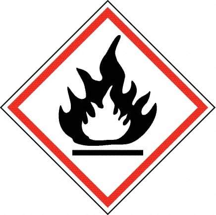 NMC - Hazardous Materials Label, Header: Flammable Warning - Legend: GHS - Graphic, English, Black & Red, 2" Long x 2" High, No Coating - USA Tool & Supply