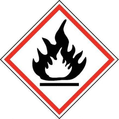 NMC - Hazardous Materials Label, Header: Flammable Warning - Legend: GHS - Graphic, English, Black & Red, 2" Long x 2" High, No Coating - USA Tool & Supply