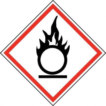 NMC - Hazardous Materials Label, Header: Oxidizer Warning - Legend: GHS - Graphic, English, Black & Red, 2" Long x 2" High, No Coating - USA Tool & Supply