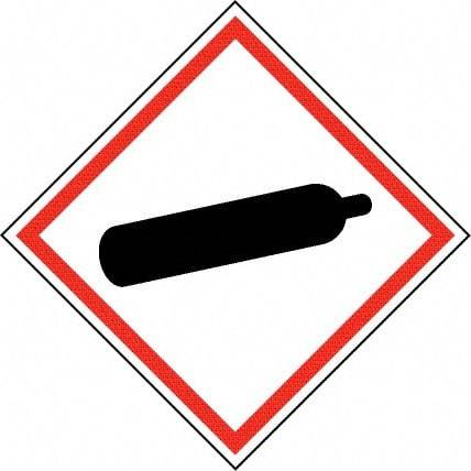NMC - Hazardous Materials Label, Header: Compressed Gas Warning - Legend: GHS - Graphic, English, Black & Red, 2" Long x 2" High, No Coating - USA Tool & Supply