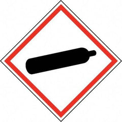 NMC - Hazardous Materials Label, Header: Compressed Gas Warning - Legend: GHS - Graphic, English, Black & Red, 2" Long x 2" High, No Coating - USA Tool & Supply
