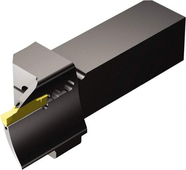 Sandvik Coromant - QS-R/LF123..C..E..-B, External, Left Hand, 14mm Max Depth of Cut, Indexable Grooving Tool Holder - N123G2-0300-0003-TF Insert Compatibility, 20mm Shank Height, 20mm Shank Width, 100.9mm OAL, Through Coolant - USA Tool & Supply