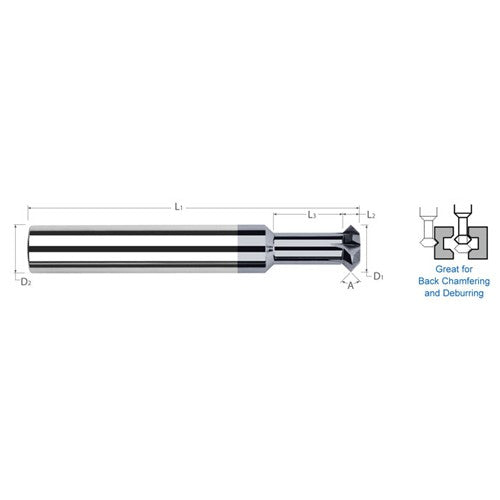 Double Angle Shank Cutters - 0.5000″ (1/2″) Cutter Diameter × 0.1870″ (3/16″) Width × 0.3120″ (5/16″) Neck Length Carbide Double Angle Shank Cutter, 6 Flutes, AlTiN Coated - Exact Industrial Supply