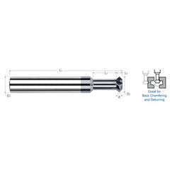Double Angle Shank Cutters - 0.5000″ (1/2″) Cutter Diameter × 0.0780″ (5/64″) Width × 0.5000″ (1/2″) Neck Length Carbide Double Angle Shank Cutter, 6 Flutes, AlTiN Coated - Exact Industrial Supply