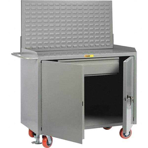 Little Giant - 3,600 Lb Capacity, 2 Shelf, 1 Drawer, 2 Door Mobile Bench Cabinet with Louvered Panel - 53" Wide x 24" Deep x 43" High, Steel, Gray - USA Tool & Supply