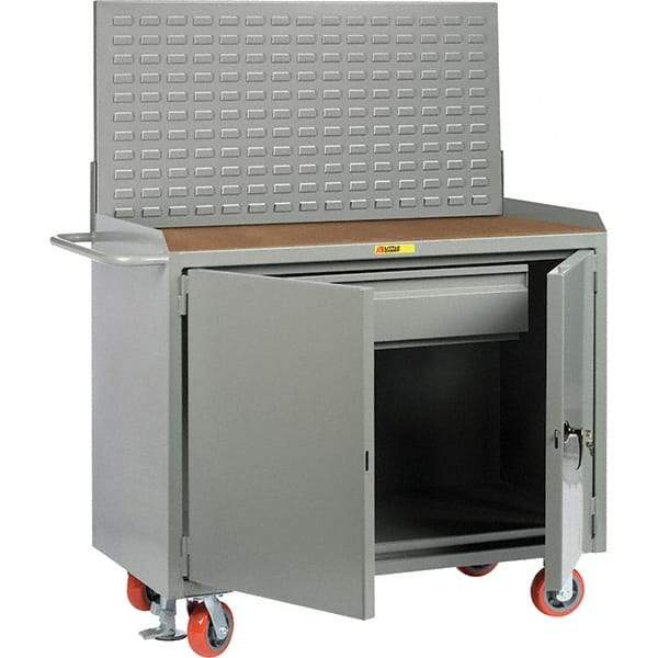 Little Giant - 3,600 Lb Capacity, 2 Shelf, 1 Drawer, 2 Door Mobile Bench Cabinet with Louvered Panel - 53" Wide x 24" Deep x 43" High, Steel, Gray - USA Tool & Supply