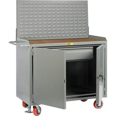 Little Giant - 3,600 Lb Capacity, 2 Shelf, 1 Drawer, 2 Door Mobile Bench Cabinet with Louvered Panel - 53" Wide x 24" Deep x 43" High, Steel, Gray - USA Tool & Supply