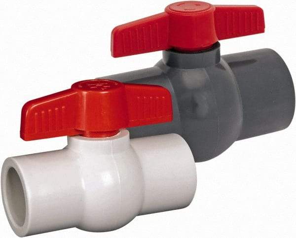 Hayward - 1-1/2" Pipe, Full Port, PVC Miniature Ball Valve - Inline - One Way Flow, Socket Ends, Tee Handle, 150 WOG - USA Tool & Supply